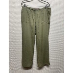 Oboe Olive Green/Khaki Drawstring Cargo Straight Pants Women L China 100% Linen